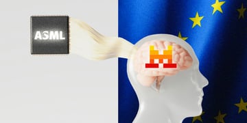 ASML semiconductor chip linked to Mistral AI with the EU flag in the backround
