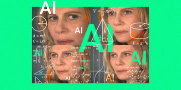 blond woman ,green frame, math formulas