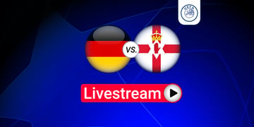 Länderflaggen, Deutschland, Nordirland, blauer Hintergrund, Livestream-Hinweis