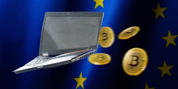 europe flag crypto coin broken laptop bitcoin