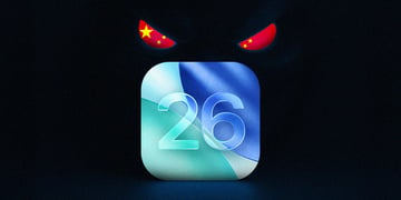 ios26 logo in green, grey and blue, circle with china flag cut in half