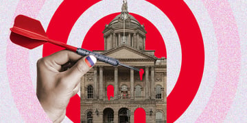 liverpool council building, red dart, nail in the color fo russian flag, red, pink target