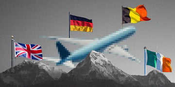 uk belgium germany ireland flags pixelated airplane
