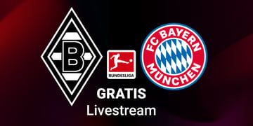 Gladbach gegen Bayern, Team Logos, Livestream Bundesliga, roter Hintergrund