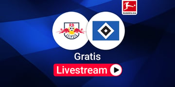 Team Logos, RB Leipzig gegen HSV Bundesliga Livestream, blauer Hintergund