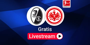 Team Logos, Freiburg gegen Frankfurt Bundesliga Livestream, blauer Hintergrund