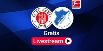 Team Logos, St. Pauli gegen Hoffenheim, Bundesliga Livestream, blauer Hintergrund