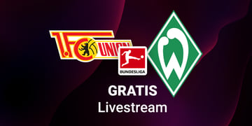 Werder Bremen gegen Union Berlin, Team Logos, Gratis-Livestream Bundesliga, roter Hintergund