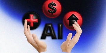 two slit white hands, two red bubbles with black home and dollar sign, black bubble with red cross
