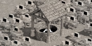 black and white image of computers around an AI well
