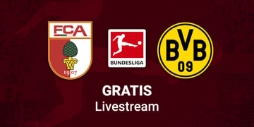Augsburg vs. BVB, Team Logos, brauner Hintergrund, Bundesliga Logo