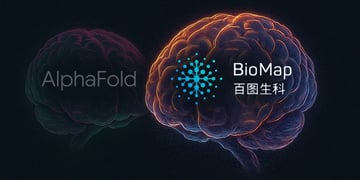 Logos of Google AlphaFold and Baidu BioMaps against brain images