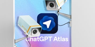 The logo of Atlas browser and two security cameras