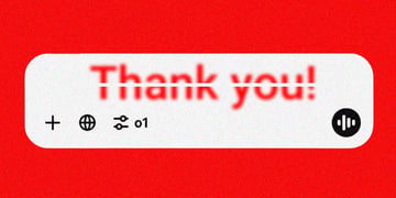 The phrase "thank you" typed in a chatbot