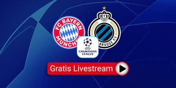 FC Bayern vs. Club Brügge Team Logos, blue background