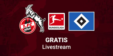 FC Köln vs. HSV Livestream Bundesliga 2025, Team Logos, brauner Hintergrund,
