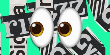 A pair of eyes atop a bunch of Gen Z slang words.