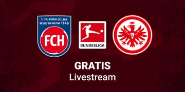 Heidenheim vs. Frankfurt, Team Logos, brauner Hintergrund, Bundesliga Livestream
