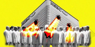 HSBC bank with people in front