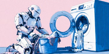 A humanoid robot doing laundry