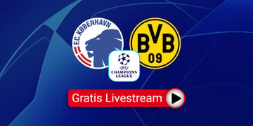 Kopenhagen vs. Borussia Dortmund Team Logos, blauer Hintergrund, Champions League