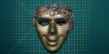 A venetian mask atop a data grid as a masquerade.