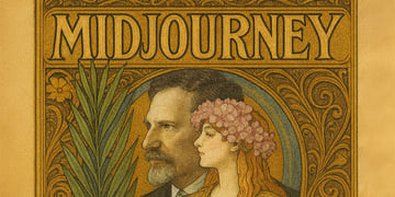 midjourney sign in mucha's style with ginger female and Wes Andersons profile 