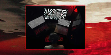 poland flag on water, 4 screens with black and white illusions