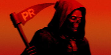 grim reaper, metal grim face, black hood, blurry black scythe with PR,