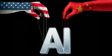 Two arms with American and Chinese flags on them