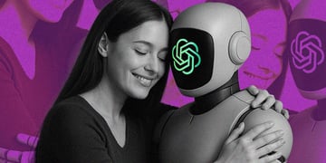 A wiresexual woman is hugging a robot