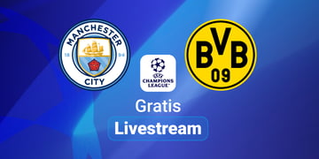 Man City vs. Dortmund, Team Logos, blauer Hintergund