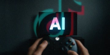 Tiktok-logo-screen-that-says-AI-and-a-person-holding-a-controller