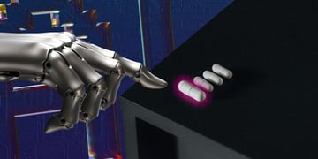 A robot's hand reaching out pills