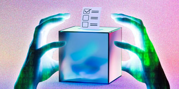 A ballot box and robot hands trying to grab it