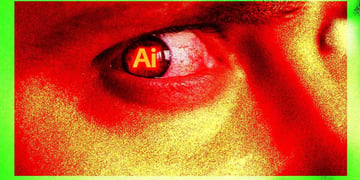 A red face with "AI" in his eye.