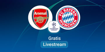 Arsenal vs. FC Bayern, Team Logos, Champions League Stream, blue background