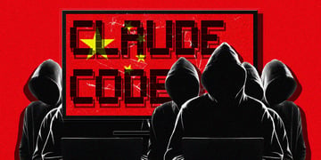 A group of hackers using Claude Code and Chinese flag on the background