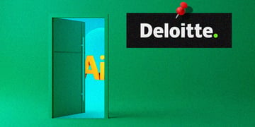 The logo of Deloitte and an open door with letters AI behind them