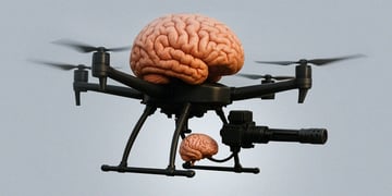 a black drone with brains operating a black gun with brains