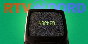 green bacgrnd, old black tv, green hacked sign, red RTV sign, NOORD blue sign