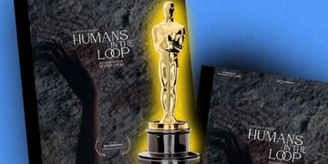 "Humans in the loop" poster and an Oscar statue