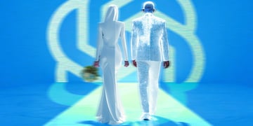 A bride and an AI groom walking down the aisle