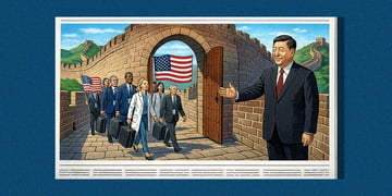 xi is opening china wall doors to workers from the us, us flag, sunny day