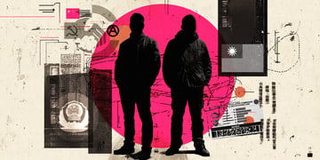 Hip-style silhouettes of two influencers surrounded by Chinese propaganda.