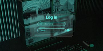 A laptop with the Louvre's photos on a desktop