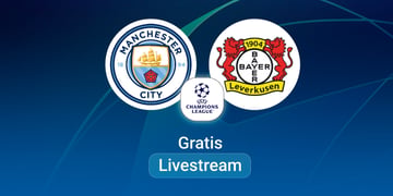 Man City vs. Leverkusen, Team Logos, Champions League Stream, blue backround