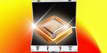 golden memory chip in dark suitcase