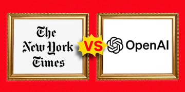 The logos of the New York Times and OpenAI