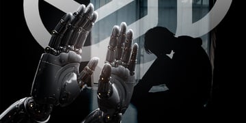 Robot's hands and a teenager in distress with OpenAI logo in the background